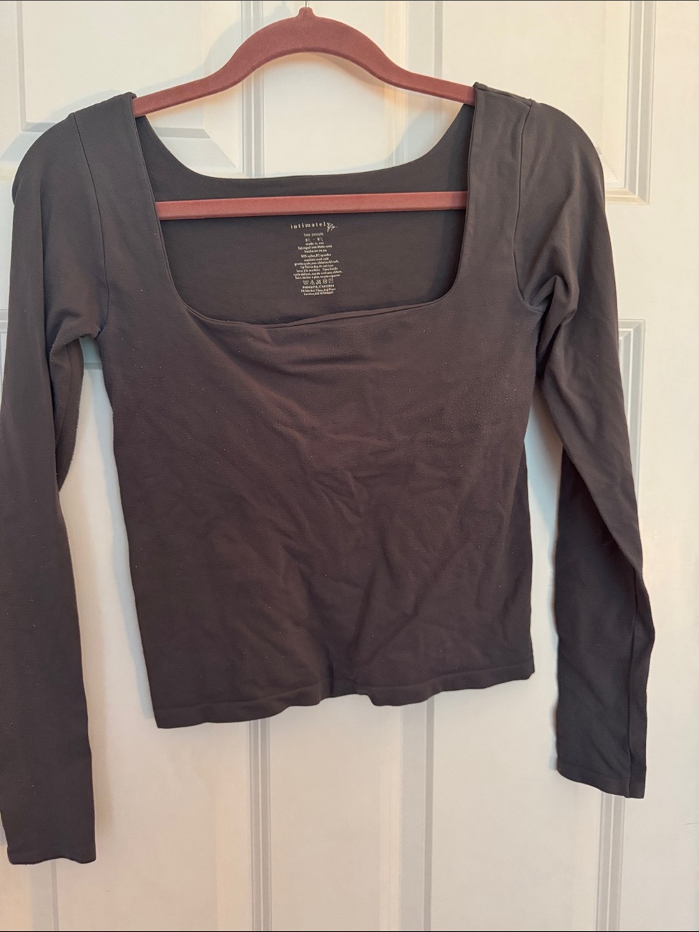 Free People Black Long Sleeve Square Neck Top